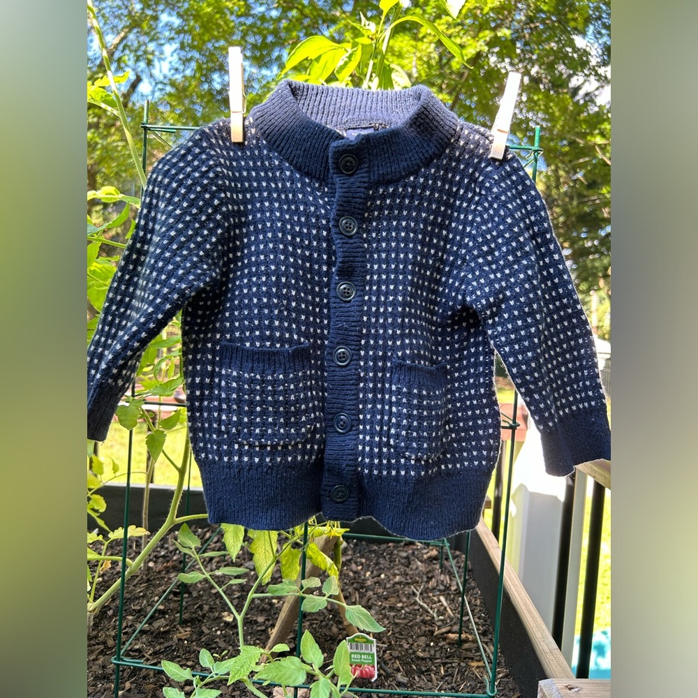 Baby Gap Navy Speckled Button Cardigan with Elbow Patches 18-24 Month